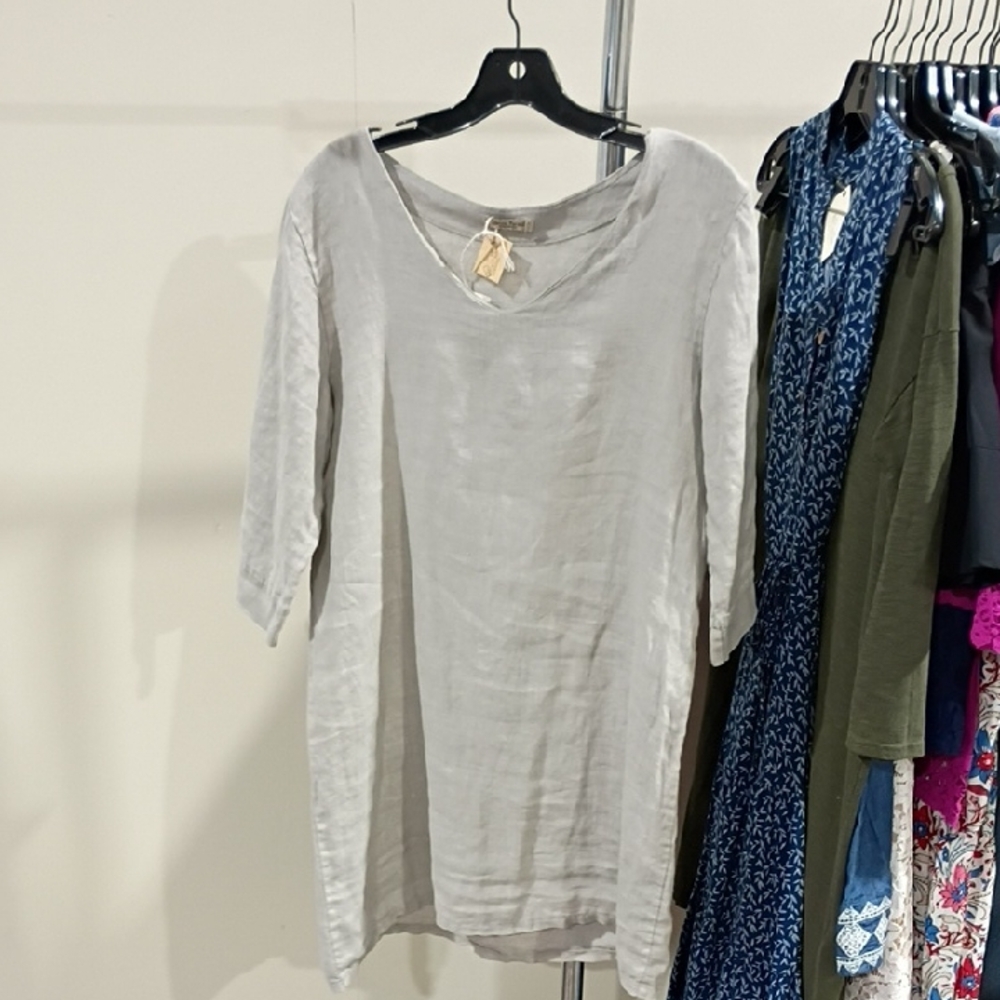 Alessia Pacini Light Gray Linen Women's Tunic Dress. Small.